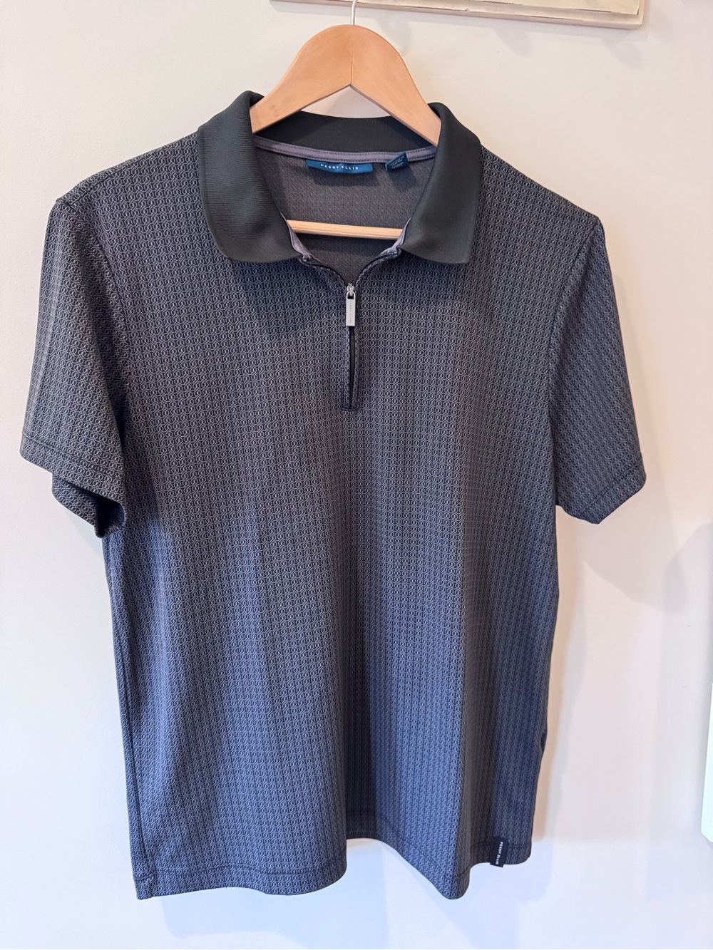 Perry Ellis Short Sleeve Zip Polo in Charcoal
